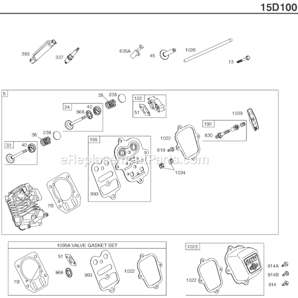 Page B Diagram and Parts List for 15D100SERIES 0111-0918 Briggs and Stratton Engine